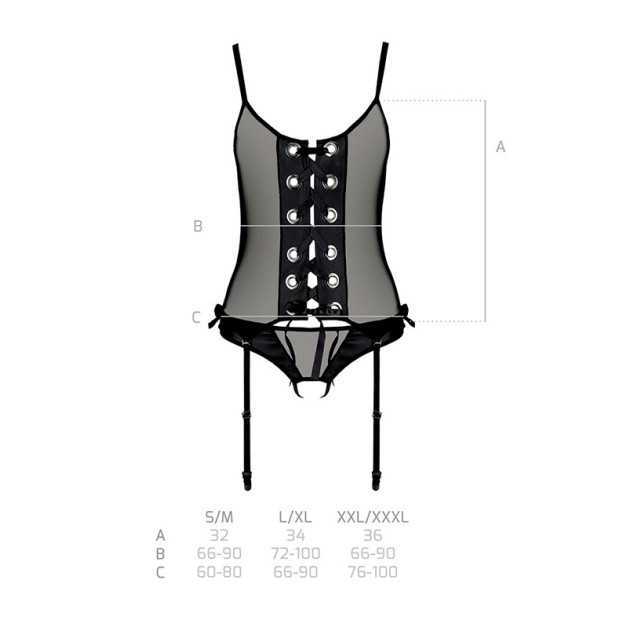 Корсет та трусики Passion Nessy Corset Black S/M