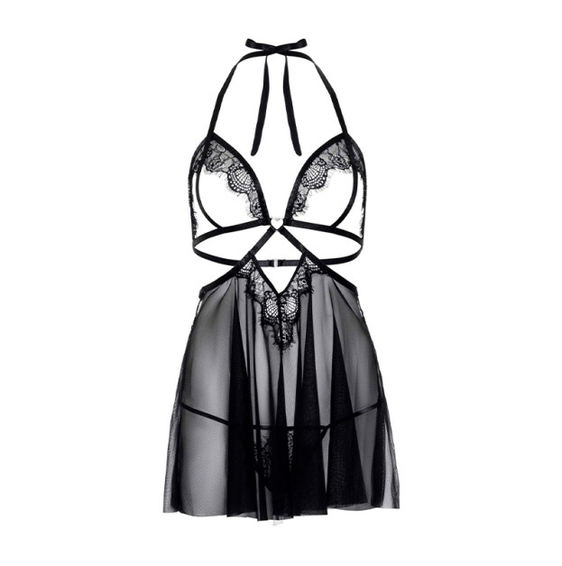 Babydoll Leg Avenue Lace and Mesh Babydoll & Panty Black M