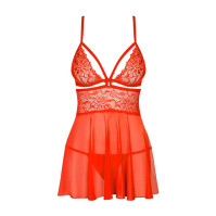 Бебі-дол Obsessive 838-BAB-3 Babydoll & Thong Red L/XL