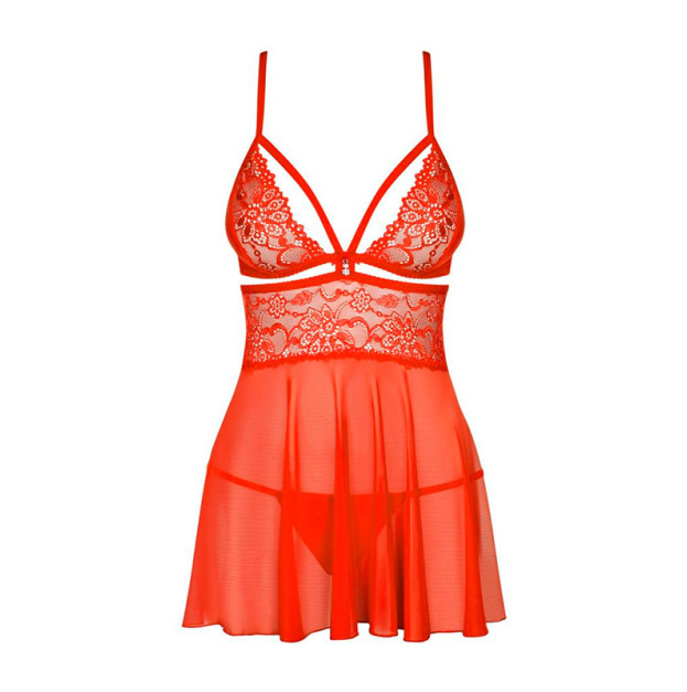 Бебі-дол Obsessive 838-BAB-3 Babydoll & Thong Red S/M