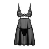 Беби-долл Obsessive Nutris Babydoll & Thong Black XL/2XL
