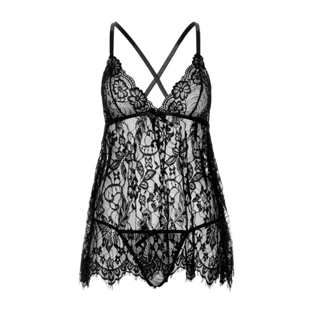 Babydoll Leg Avenue Floral Lace Babydoll & String Black L