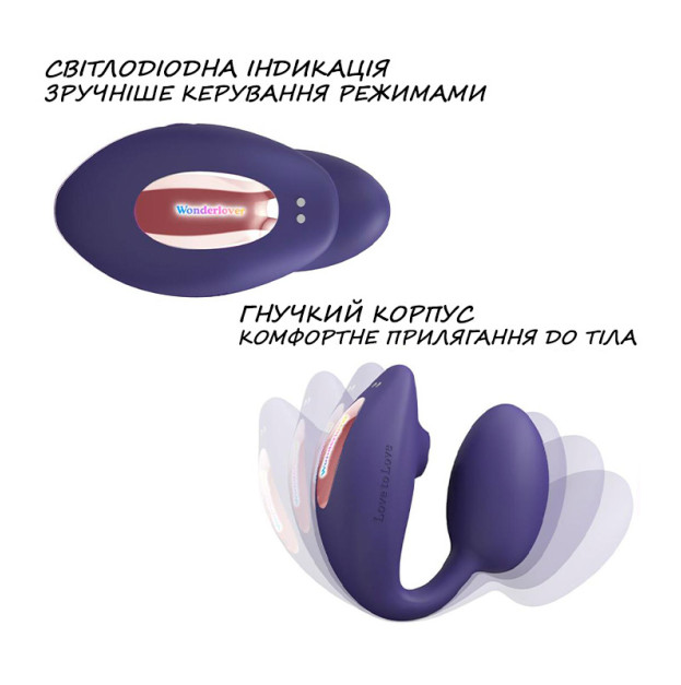 Віброяйце з вакуумною кліторальною стимуляцією Love To Love Wonderlover MIDNIGHT INDIGO