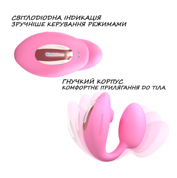 Віброяйце з вакуумною кліторальною стимуляцією Love To Love Wonderlover PINK PASSION