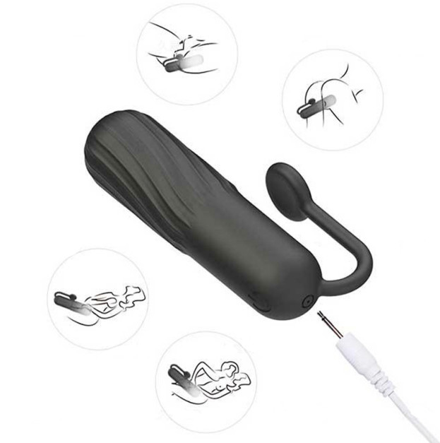 Waterproof Vibrating Bullet with Tail Black