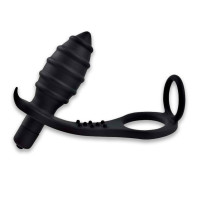 Prostate Stimulator with Penis and Scrotum Ring Black