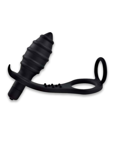 Prostate Stimulator with Penis and Scrotum Ring Black