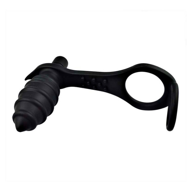 Prostate Stimulator with Penis and Scrotum Ring Black