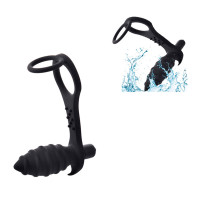 Prostate Stimulator with Penis and Scrotum Ring Black