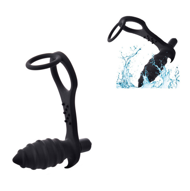 Prostate Stimulator with Penis and Scrotum Ring Black
