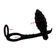 Prostate Stimulator with Penis and Scrotum Ring Black