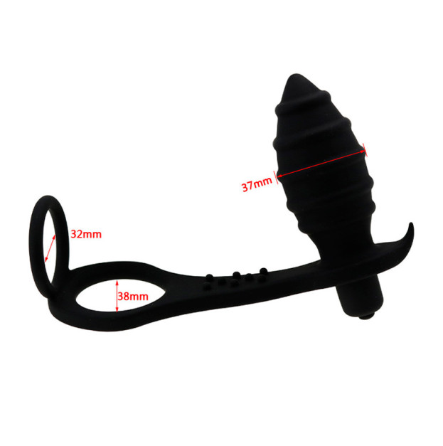 Prostate Stimulator with Penis and Scrotum Ring Black