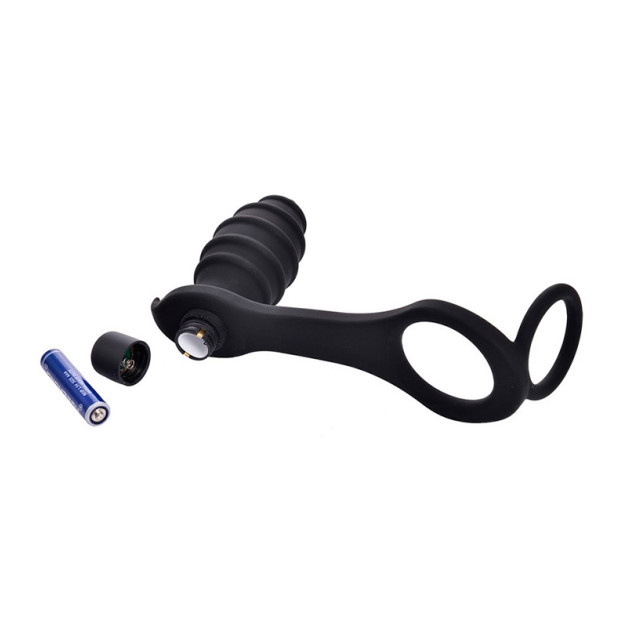 Prostate Stimulator with Penis and Scrotum Ring Black