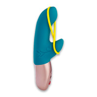Мінівібратор-кролик зі стимулювальною стрічкою Fun Factory AMORINO Petrol Neon Yellow