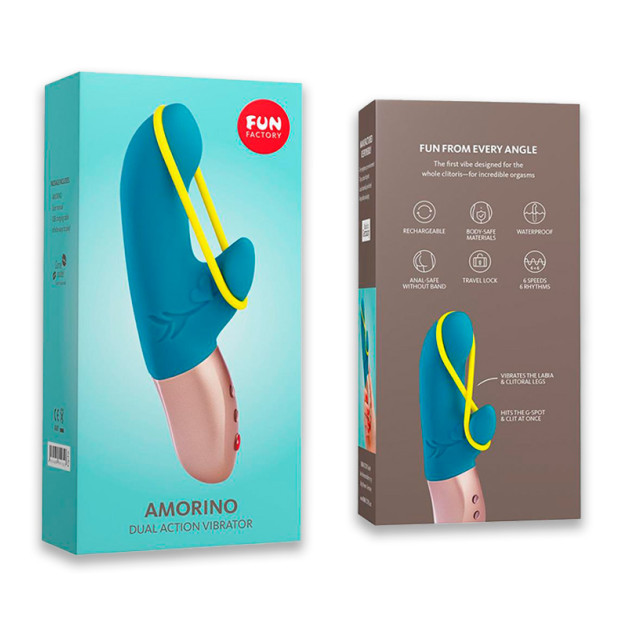 Мінівібратор-кролик зі стимулювальною стрічкою Fun Factory AMORINO Petrol Neon Yellow