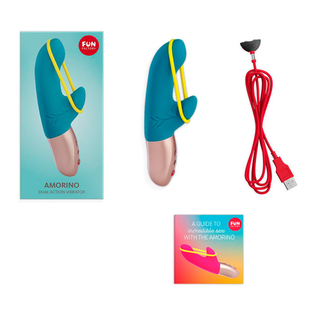 Мінівібратор-кролик зі стимулювальною стрічкою Fun Factory AMORINO Petrol Neon Yellow