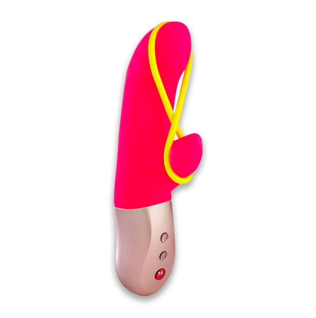 Мінівібратор-кролик зі стимулювальною стрічкою Fun Factory AMORINO Pink Neon Yellow