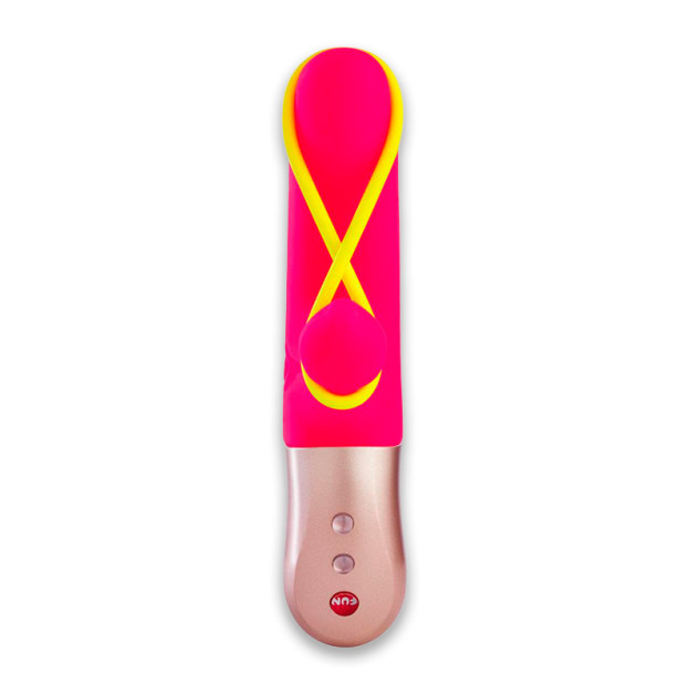 Мінівібратор-кролик зі стимулювальною стрічкою Fun Factory AMORINO Pink Neon Yellow